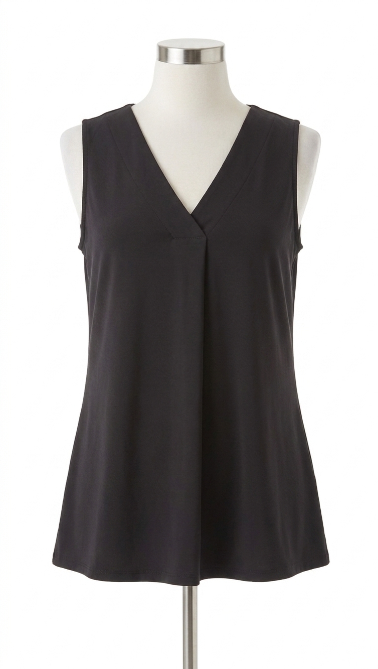 NEW TRIBAL stacy sleeveless v-neck top with pleat in black